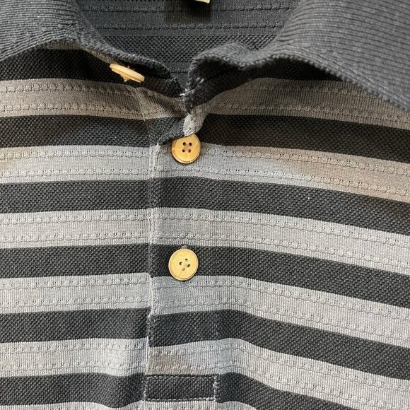 Tommy Bahama Polo Shirt Men’s Size Large Silk Blend Stripes Black and Gray - Picture 3 of 6